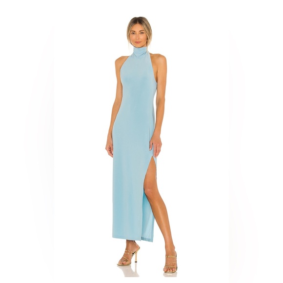 Norma Kamali Light Blue Halter Maxi Dress - Picture 1 of 4